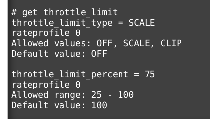 Throttle limit valori permessi